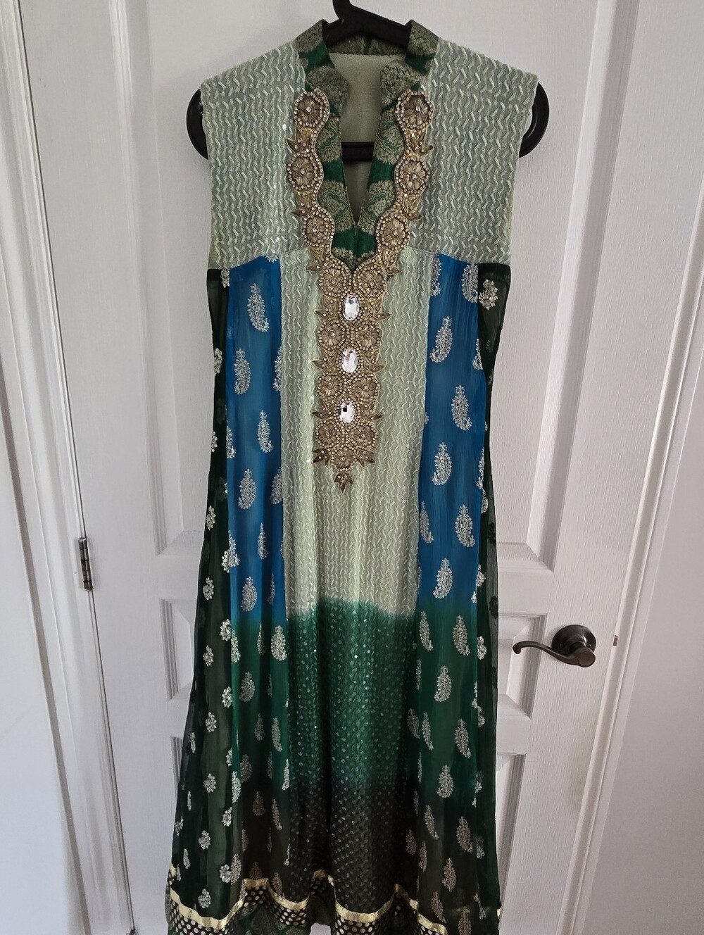 Embellished Green and Teal Women's Dress - 3 Piece Suit